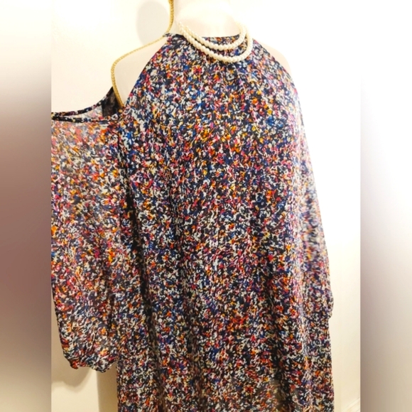 1. STATE Multicolored Print Chiffon Cold Shoulder Dress - Picture 9 of 13